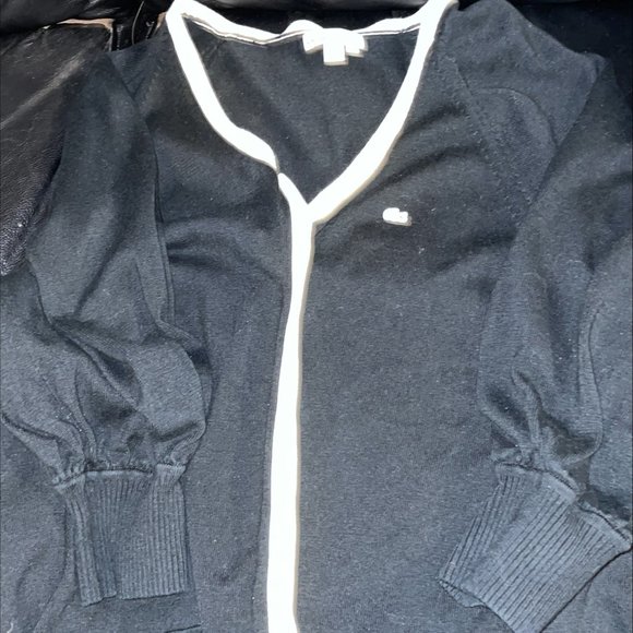 Lacoste Black and White Trim Buttoned Sweater Cardigan - Picture 1 of 3